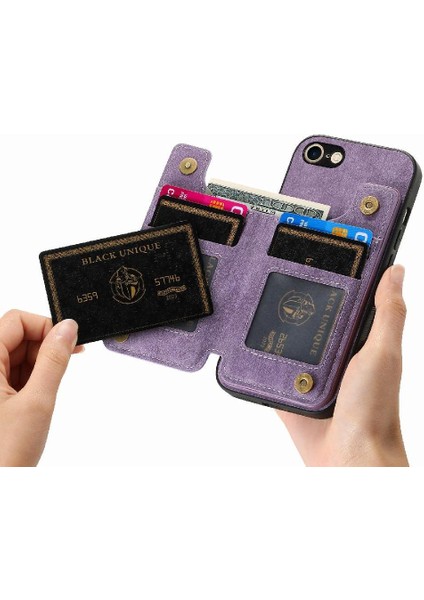 IPhone 7/8 Için Kılıf Vintage Fermuar Cüzdan Standı Fonksiyonu Katlanabilir Geri (Yurt Dışından)