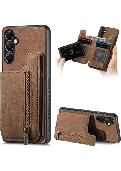 Samsung Galaxy A05S Için Kılıf Katlanabilir Arka Kapak Vintage Fermuar Cüzdan (Yurt Dışından)