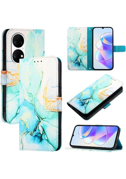 Bdt Shop Huawei P50 Pro Cüzdan Pu Deri Mermer Desen Kickstand Için Kılıf (Yurt Dışından)