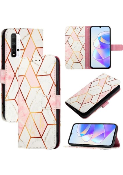 Onur 20 Için Kılıf Pro 4g Mermer Desen Kickstand Cüzdan Pu Deri (Yurt Dışından)