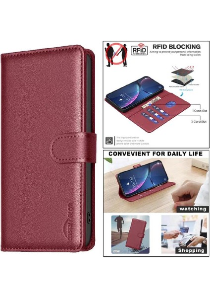 IPhone 15 Için Flip Case Artı Cüzdan Manyetik Rfıd Engelleme Kart Tutucu Pu (Yurt Dışından)