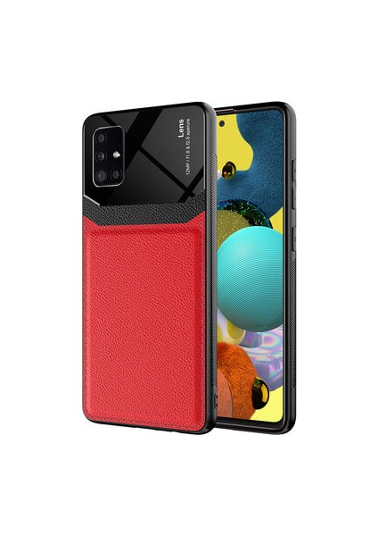 Samsung Galaxy A51 Şık Deri Görünümlü Sert Pc Emiks Premium Kılıf
