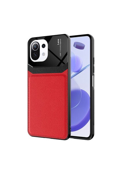 Xiaomi Mi 11 Lite Şık Deri Görünümlü Sert Pc Emiks Premium Kılıf