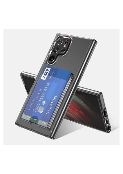 Samsung Galaxy S21 Ultra Şeffaf Kart Bölmelli Sert Ensa Premium Silikon Kılıf
