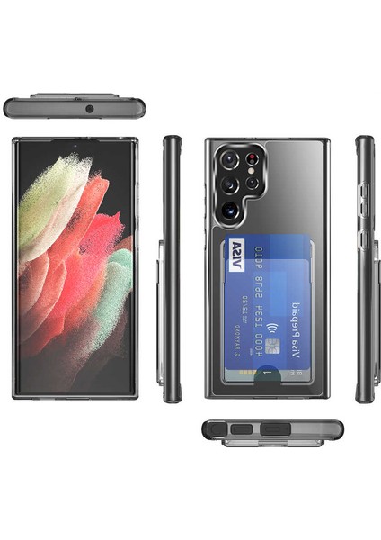 Samsung Galaxy S22 Ultra Şeffaf Kart Bölmelli Sert Ensa Premium Silikon Kılıf