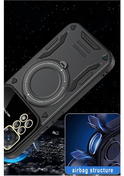 Xiaomi Redmi Note 11 Pro Uyumlu Kılıf Magsafe Standlı Kamera Lens Korumalı Kılıf Dayanıklı Renkli Tank Kapak Sert Silikon Zırhlı Arka Kapak