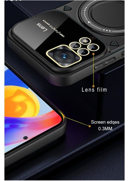 Xiaomi Redmi Note 11 Pro Uyumlu Kılıf Magsafe Standlı Kamera Lens Korumalı Kılıf Dayanıklı Renkli Tank Kapak Sert Silikon Zırhlı Arka Kapak