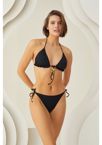 Siyah Dantelli Tek Alt Bikini