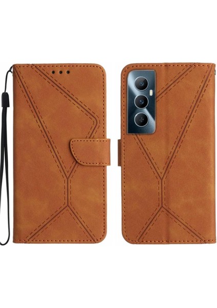 Realme C65 4g Için Flip Case Yüksek Kalite Tpu Dikiş Kabartmalı Yumuşak Pu (Yurt Dışından)
