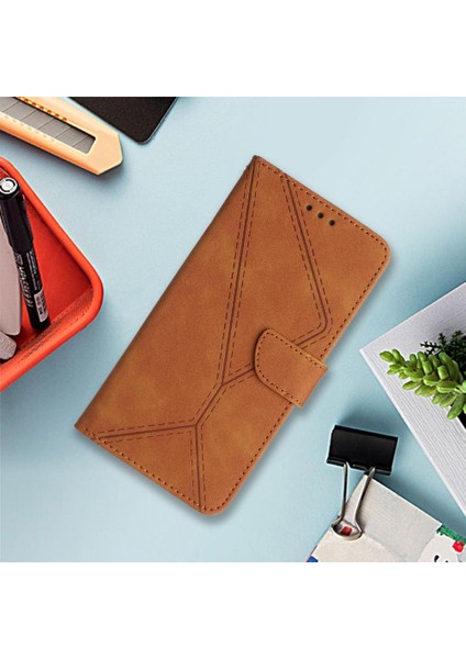 Realme C65 4g Için Flip Case Yüksek Kalite Tpu Dikiş Kabartmalı Yumuşak Pu (Yurt Dışından)