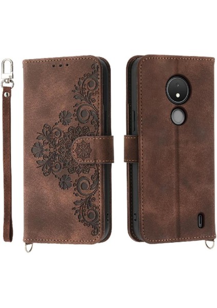 Nokia C21 Kabartmalı Darbeye Bileklik Çoklu Kredi Kartı Için Flip Case (Yurt Dışından)