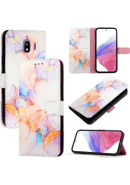 Samsung Galaxy J4 2018 Pu Deri Cüzdan Kickstand Mermer Desen (Yurt Dışından)