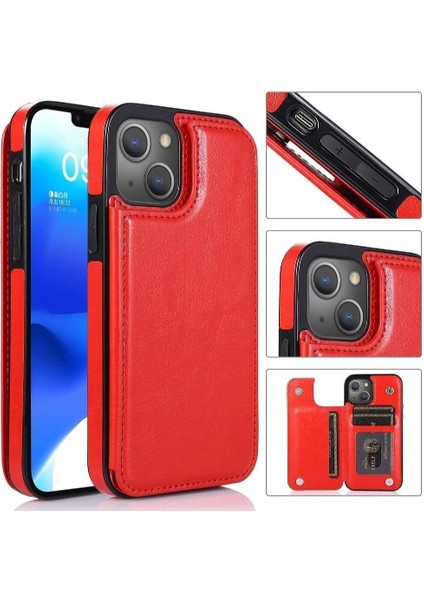 Kart Tutucu ile IPhone 14 Için Cüzdan Durumda Pu Deri Kart Yuvaları Kickstand (Yurt Dışından)