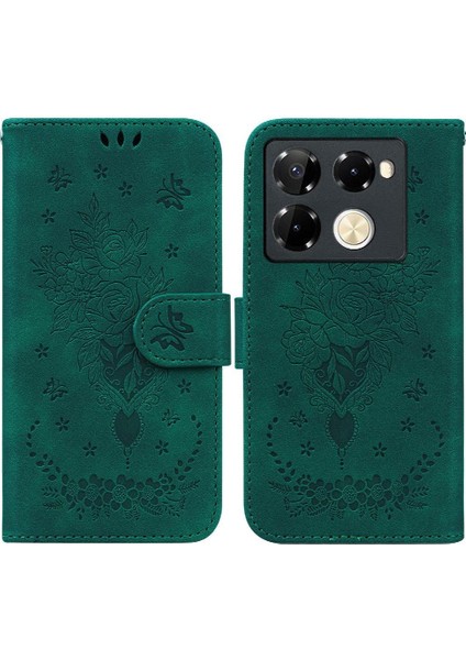 Infinix Not Için Kılıf 40 Pro 4g/5g Kabartma Gül Çiçekler Cüzdan Kılıf Flip Pu (Yurt Dışından)
