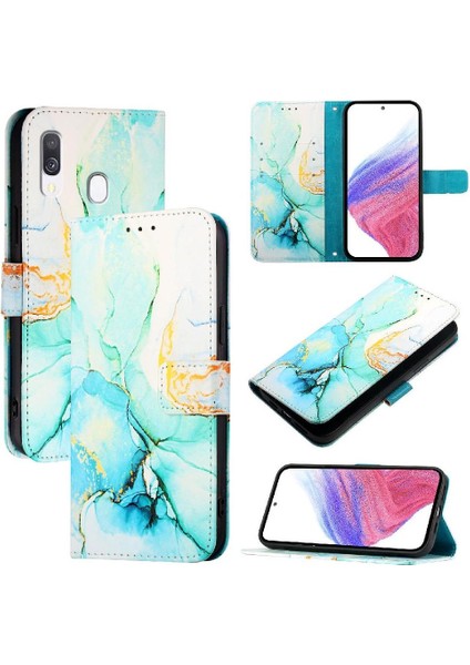 Samsung Galaxy A40 Pu Deri Cüzdan Kickstand Mermer Desen (Yurt Dışından)