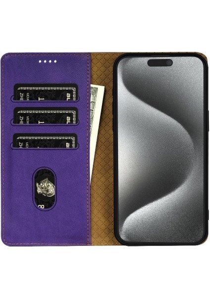 IPhone 15 Pro Için Flip Case Yan Cep Manyetik Kapatma Kart Yuvaları Anti (Yurt Dışından)