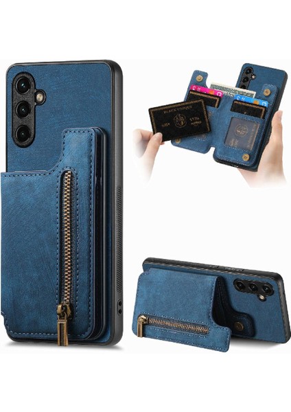 Samsung Galaxy A14 5g Standı Fonksiyonu Vintage Fermuar Cüzdan Geri (Yurt Dışından)