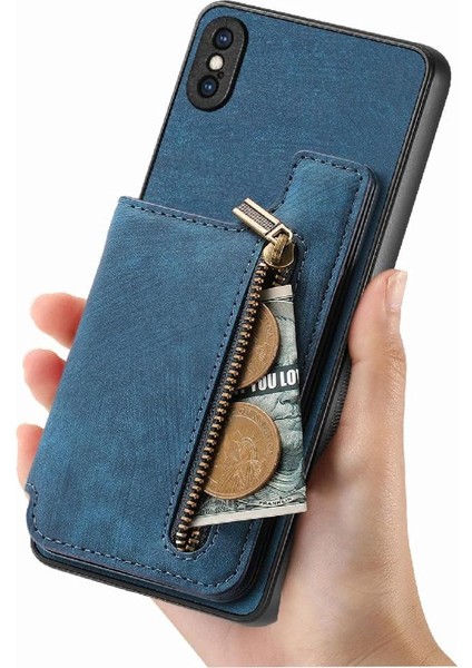 IPhone X/xs Vintage Fermuar Cüzdan Katlanabilir Arka Kapak Standı (Yurt Dışından)