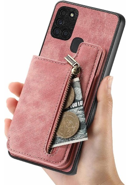 Samsung Galaxy A21S Için Kılıf Vintage Fermuar Cüzdan Standı Fonksiyonu Katlanabilir (Yurt Dışından)