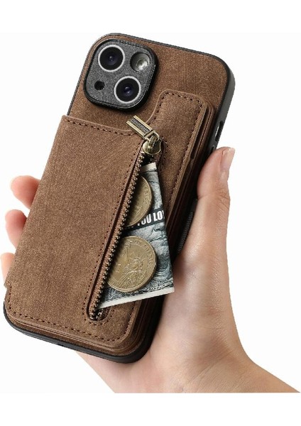 IPhone 15 Için Kılıf Katlanabilir Arka Kapak Vintage Fermuar Cüzdan Standı Fonksiyonu (Yurt Dışından) modelleri