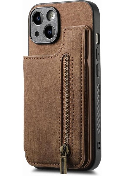 IPhone 15 Için Kılıf Katlanabilir Arka Kapak Vintage Fermuar Cüzdan Standı Fonksiyonu (Yurt Dışından) indirimleri