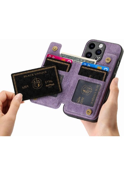 IPhone 15 Için Kılıf Pro Vintage Fermuar Cüzdan Standı Fonksiyonu Katlanabilir Geri (Yurt Dışından)