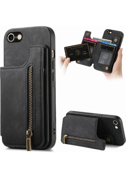 IPhone 7/8 Için Kılıf Vintage Fermuar Cüzdan Standı Fonksiyonu Katlanabilir Geri (Yurt Dışından)