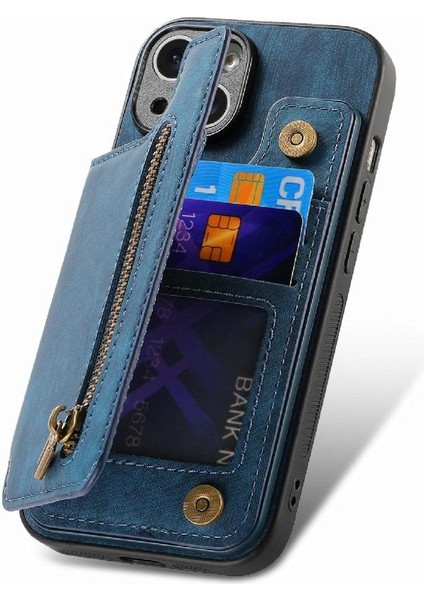 IPhone 15 Için Kılıf Artı Standı Fonksiyonu Vintage Fermuar Cüzdan Katlanabilir Geri (Yurt Dışından)