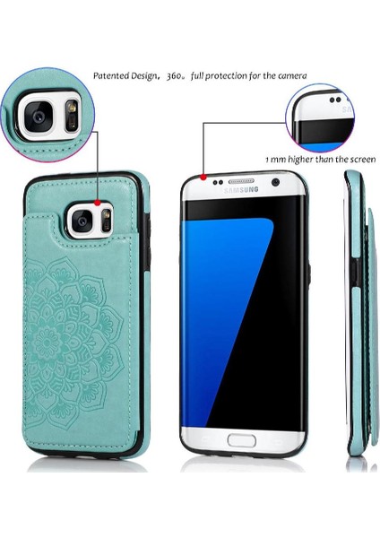 Samsung Galaxy S7 Kenar Desen Çiçek Pu Için Kart Tutucu Kılıf ile Cüzdan (Yurt Dışından)