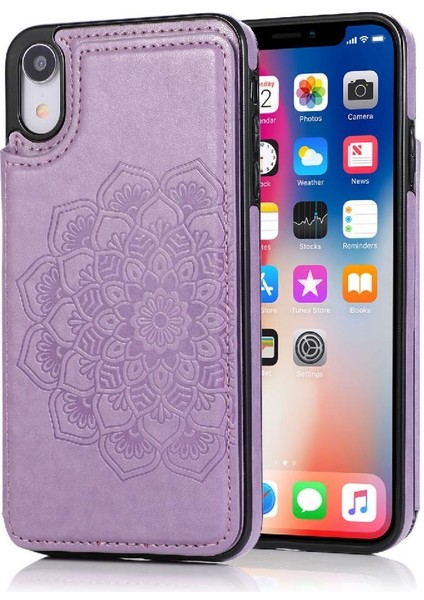 IPhone Xr Desen Çiçek Çift Düğmeler Için Kart Tutucu Kılıf ile Cüzdan (Yurt Dışından)