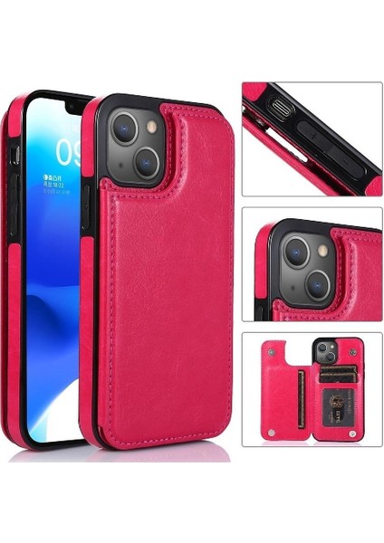 Kart Tutucu ile IPhone 14 Için Cüzdan Durumda Pu Deri Kart Yuvaları Kickstand (Yurt Dışından)