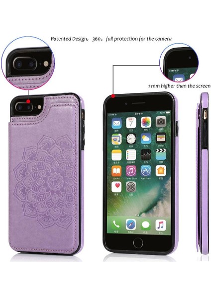 IPhone 7 Için Kart Tutucu Kılıf ile Cüzdan Artı/8 Artı Çift Düğmeler Pu (Yurt Dışından)