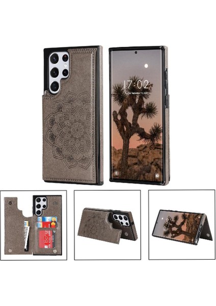 Samsung Galaxy S23 Ultra Desen Çiçek Için Kart Tutucu Kılıf ile Cüzdan (Yurt Dışından)