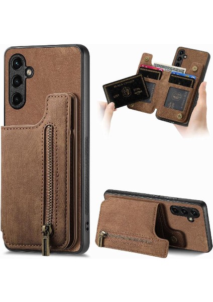 Samsung Galaxy A14 5g Standı Fonksiyonu Vintage Fermuar Cüzdan Geri (Yurt Dışından)