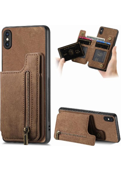 IPhone X/xs Vintage Fermuar Cüzdan Katlanabilir Arka Kapak Standı (Yurt Dışından)