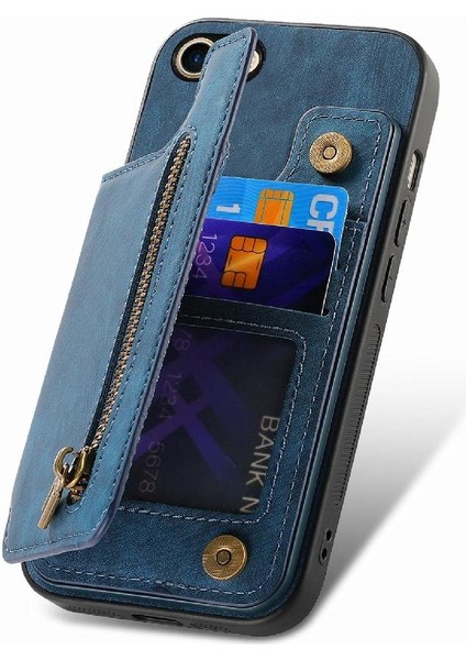 IPhone Se 2022/2020 Için Kılıf Katlanabilir Arka Kapak Vintage Fermuar Cüzdan (Yurt Dışından)