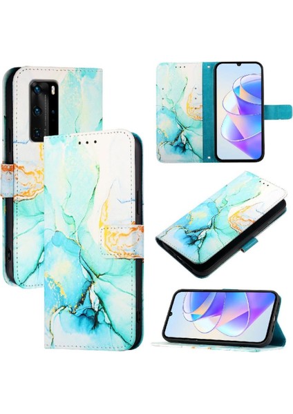 Huawei P40 Pro Pu Deri Mermer Desen Cüzdan Kickstand Için Kılıf (Yurt Dışından)