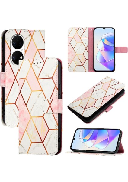 Huawei P50 Pro Cüzdan Pu Deri Mermer Desen Kickstand Için Kılıf (Yurt Dışından)