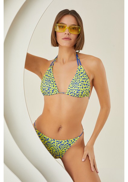Sarı Lacivert Puantiyeli Tek Alt Bikini