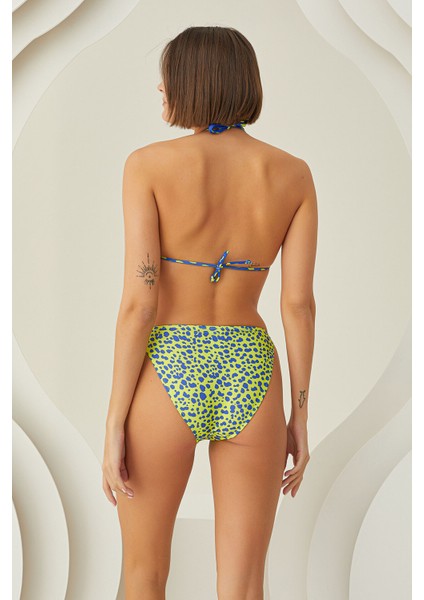 Sarı Lacivert Puantiyeli Tek Alt Bikini