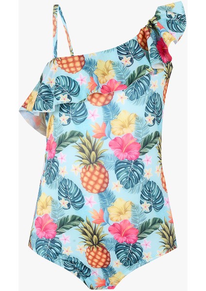 Renkli Çiçek Desenli Kız Çocuk Mayo