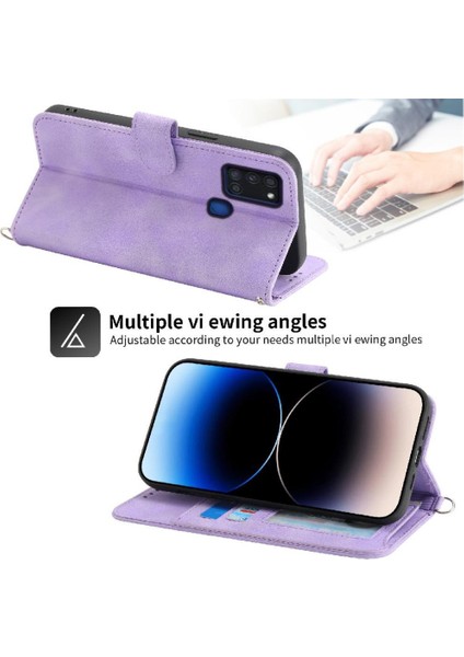 Samsung Galaxy A21S Kabartmalı Bileklik Çoklu Kredi Kartı Için Flip Case (Yurt Dışından)