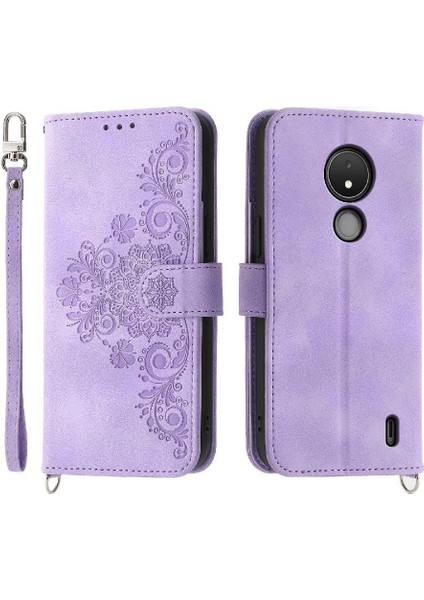 Nokia C21 Kabartmalı Darbeye Bileklik Çoklu Kredi Kartı Için Flip Case (Yurt Dışından)