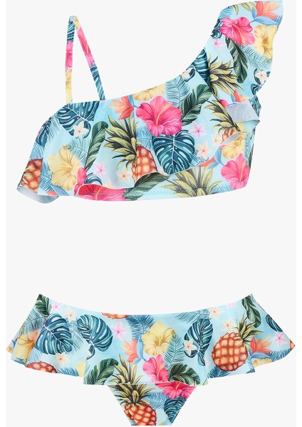 Renkli Çiçek Desenli Kız Çocuk Bikini Takımı