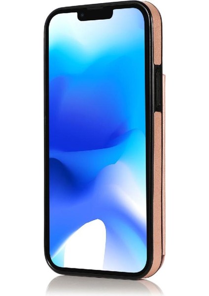IPhone 14 Artı Pu Deri Çift Düğmeler Için Kart Tutucu Kılıf ile Cüzdan (Yurt Dışından)