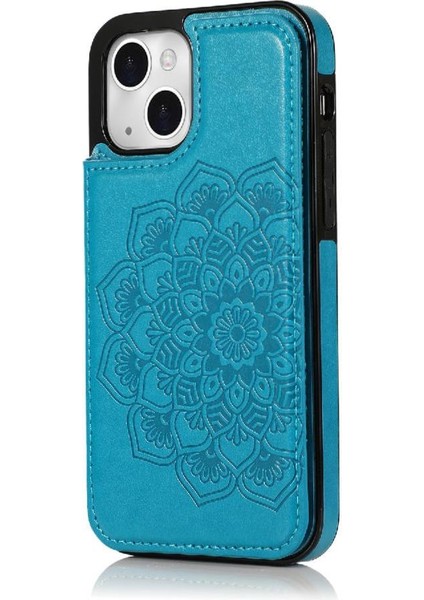 IPhone 14 Artı Pu Deri Çift Düğmeler Için Kart Tutucu Kılıf ile Cüzdan (Yurt Dışından)