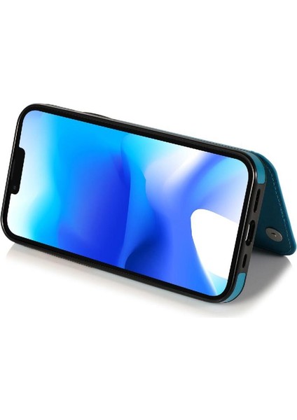 IPhone 14 Artı Pu Deri Çift Düğmeler Için Kart Tutucu Kılıf ile Cüzdan (Yurt Dışından)