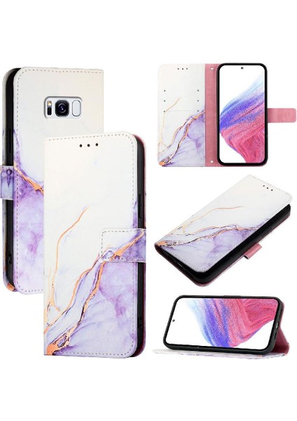 Samsung Galaxy S8 Artı Kickstand Cüzdan Pu Deri Mermer Desen (Yurt Dışından)
