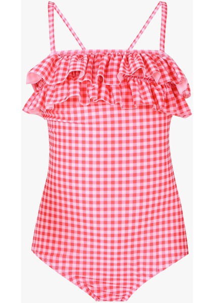 Renkli Kare Desenli Kız Çocuk Mayo