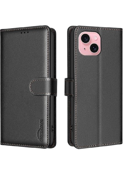 IPhone 15 Için Flip Case Artı Cüzdan Manyetik Rfıd Engelleme Kart Tutucu Pu (Yurt Dışından)